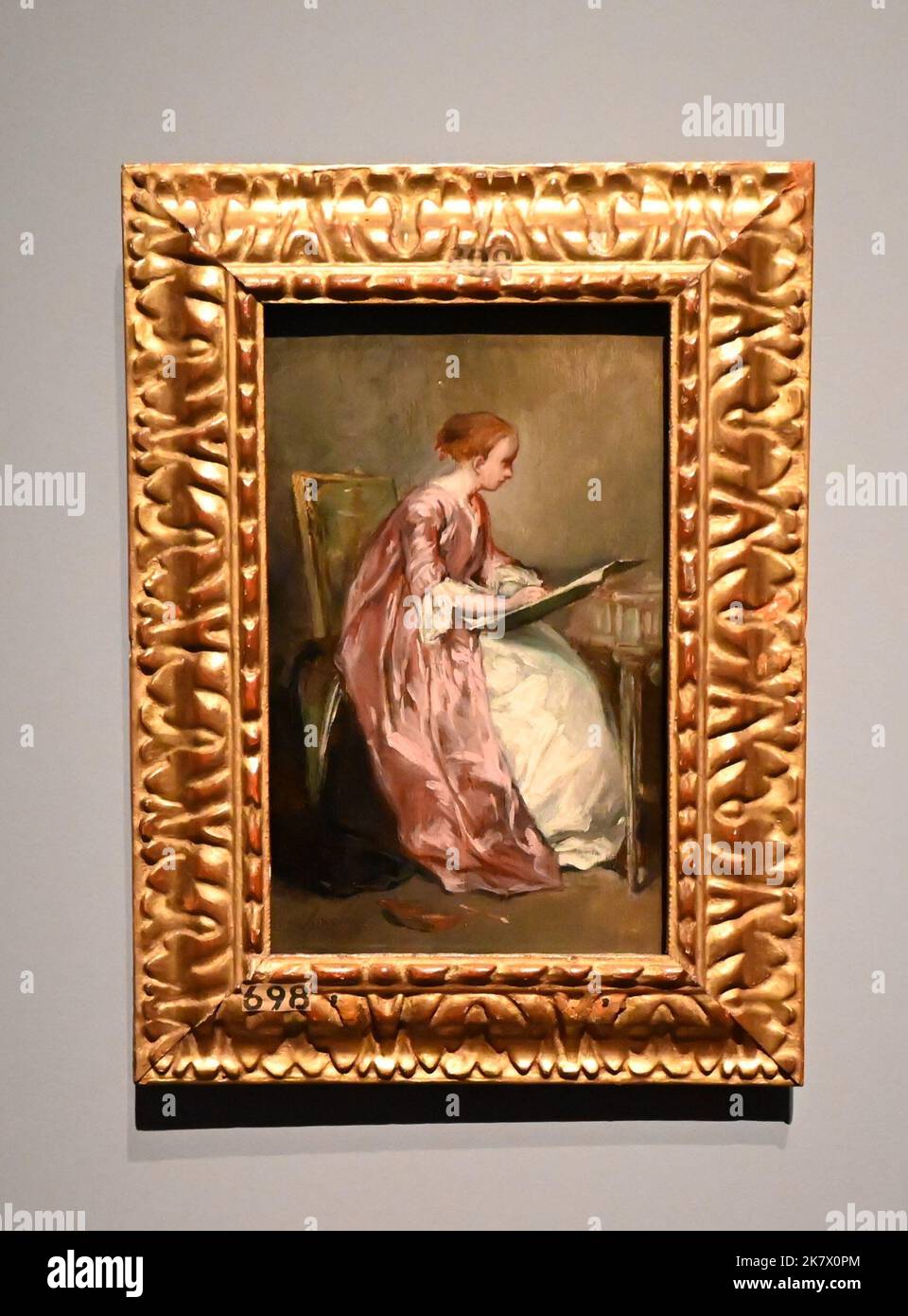 Die erste britische Ausstellung rund um das Porträt von Eva Gonzalès (1870) von Édouard Manet (1832–1883). Das von Hugh Lane erworbene Gemälde wurde Anfang des 20.. Jahrhunderts als die berühmteste moderne französische Malerei in Großbritannien und Irland angesehen. Dies ist die erste in einer neuen Reihe von ‘Discover’ Ausstellungen, die im Sunley Room der National Gallery stattfinden und bekannte Gemälde aus der Sammlung durch eine zeitgenössische Linse erkunden. Im Mittelpunkt der Ausstellung steht Manets Porträt von Eva Gonzalès (1849–1883), mit dem Ziel, neue Perspektiven auf Künstlerinnen ... Stockfoto