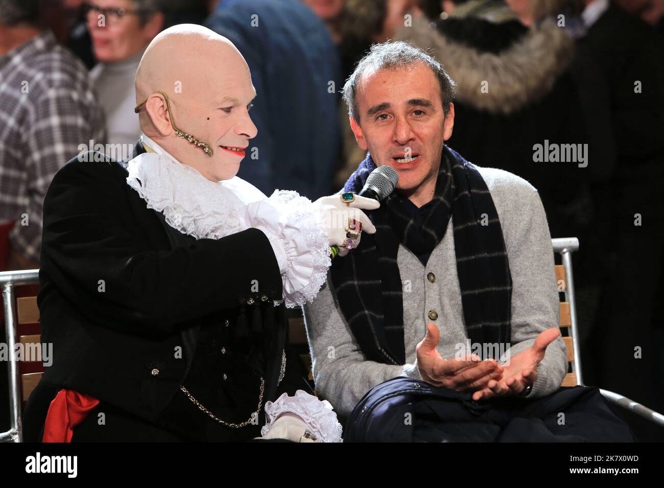 Calixte De Nigremont, maître de cérémonie et Elie Seimoun, humoriste. 32ème Festival Mont-Blanc Humor. März 2016. Saint-Gervais-les-Bains. Haute-Savo Stockfoto