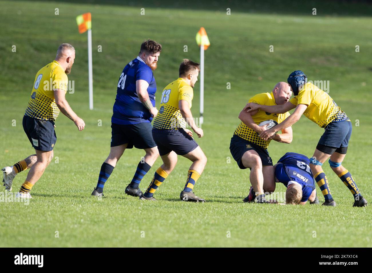 rugby-Spiel, Rugby-Spieler, Rugby-Team, Rugby-Ballrugby-Angriff, Rugby-Scrum, Rugby-Spieler, Rugby-Spielfeld, Rugby-Ball, Rugby-Team-Spiel, Angriff, Scrum, Angriff, zu Stockfoto