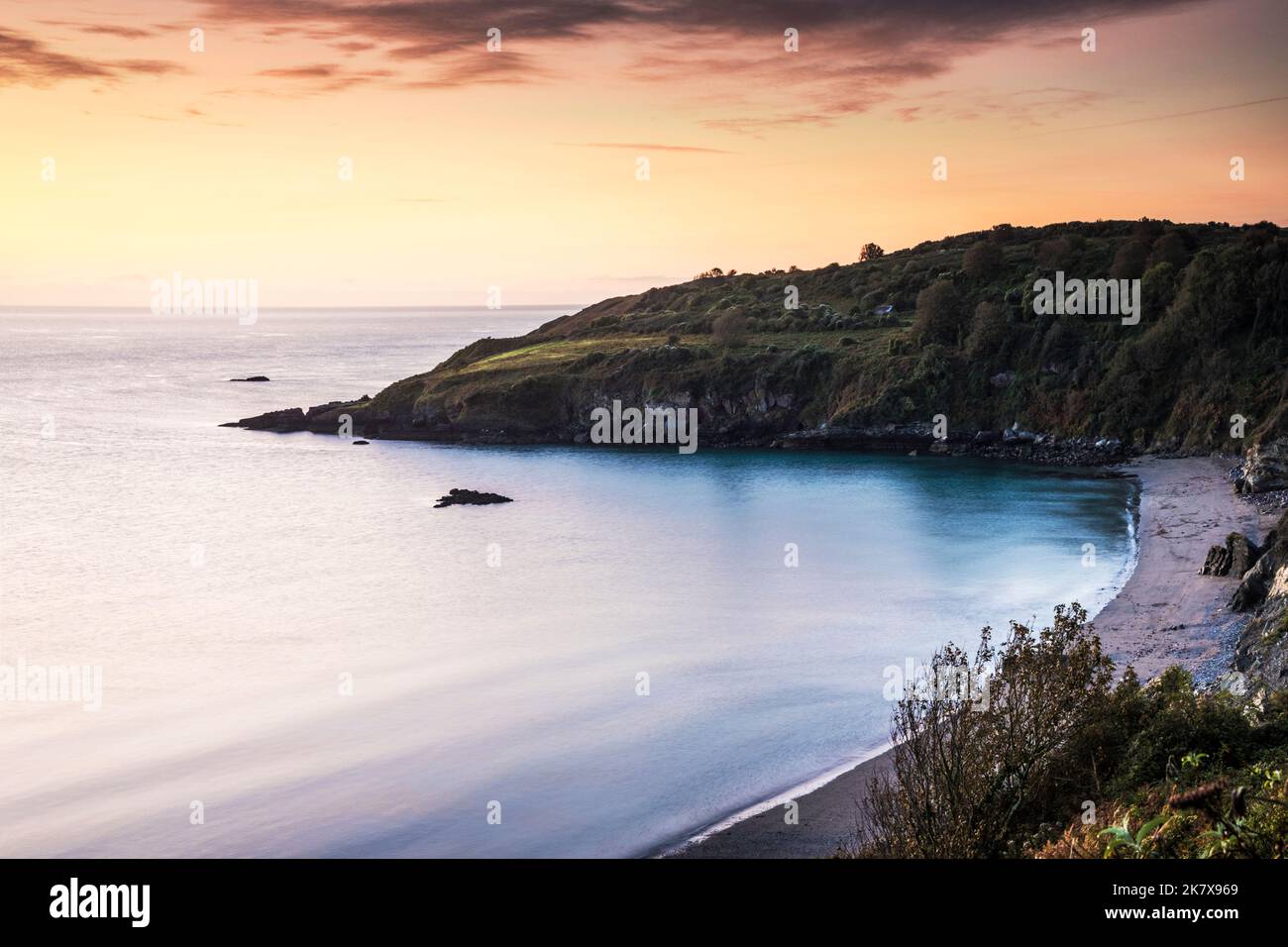 Blick vom South West Coast Path über die St. Mary's Bay in South Devon. Stockfoto