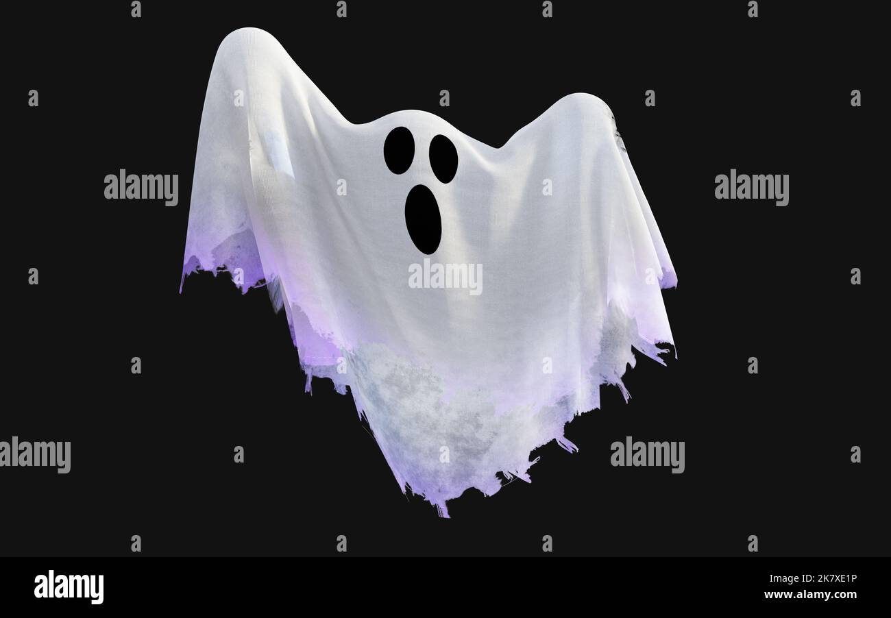 3D Illustration des White Ghost Ornament for Holiday Concept mit Happy Halloween. Stockfoto