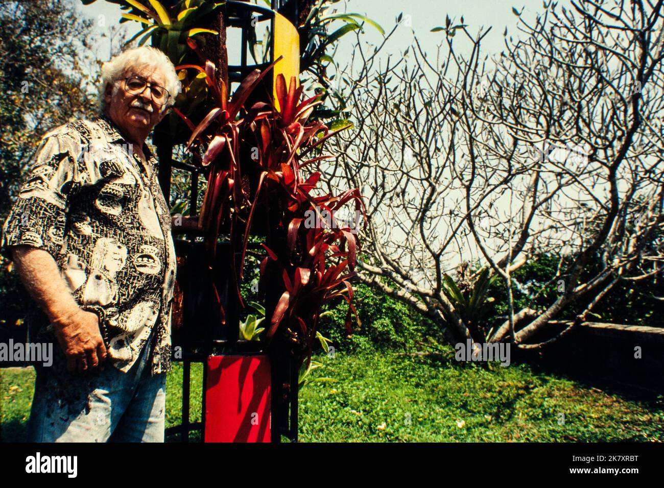 Porträt von Roberto Burle Marx (1909 – 1994), brasilianischer Landschaftsarchitekt und Stadtplaner, dessen Entwürfe von Parks und Gärten ihn weltberühmt machten. Seine Arbeiten hatten im 20.. Jahrhundert großen Einfluss auf die Gestaltung tropischer Gärten. Stockfoto