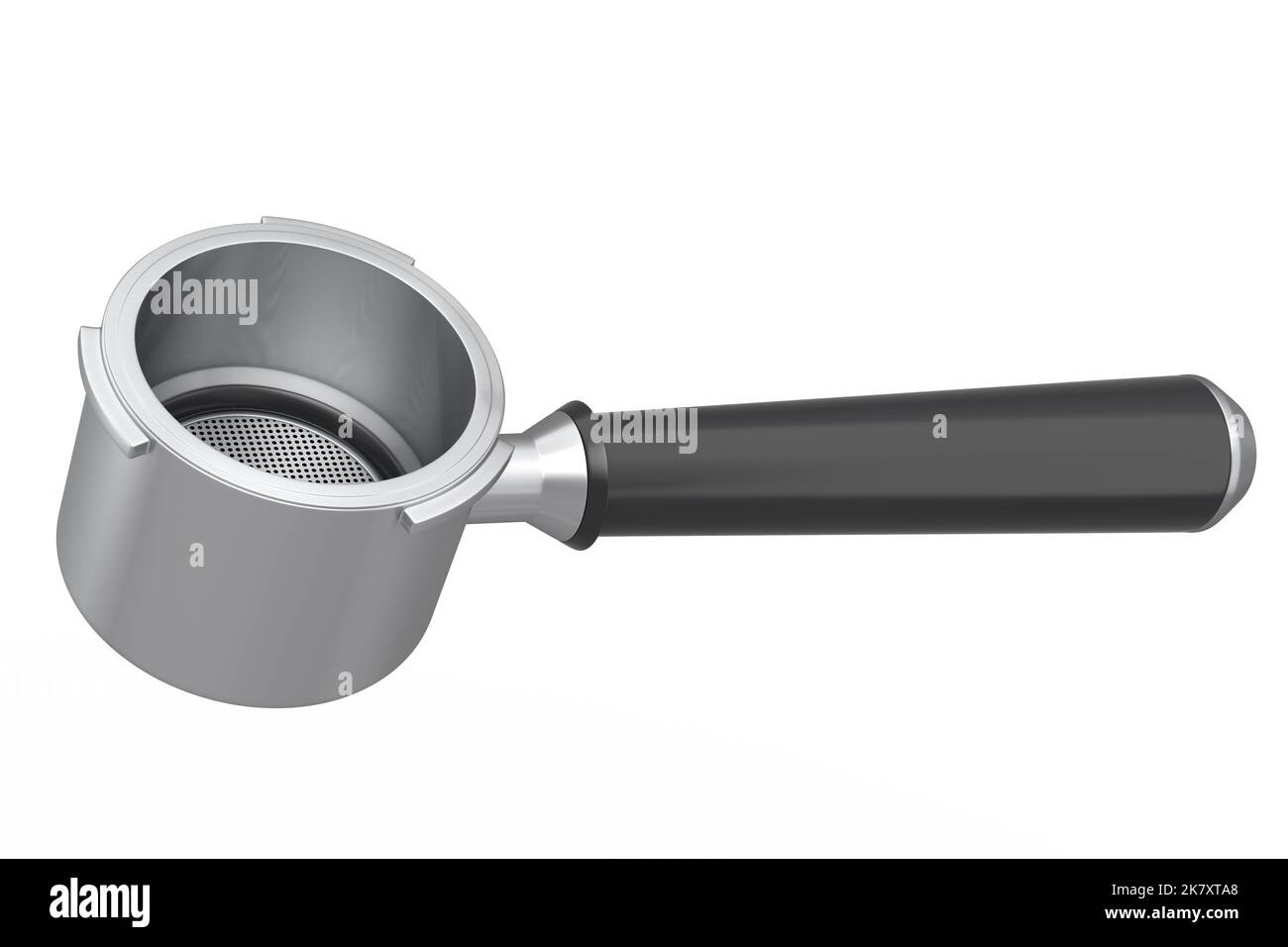 Horn der Espressomaschine auf weißem Hintergrund. 3D Render der Kaffeekocher für Latte-Kaffee Stockfoto