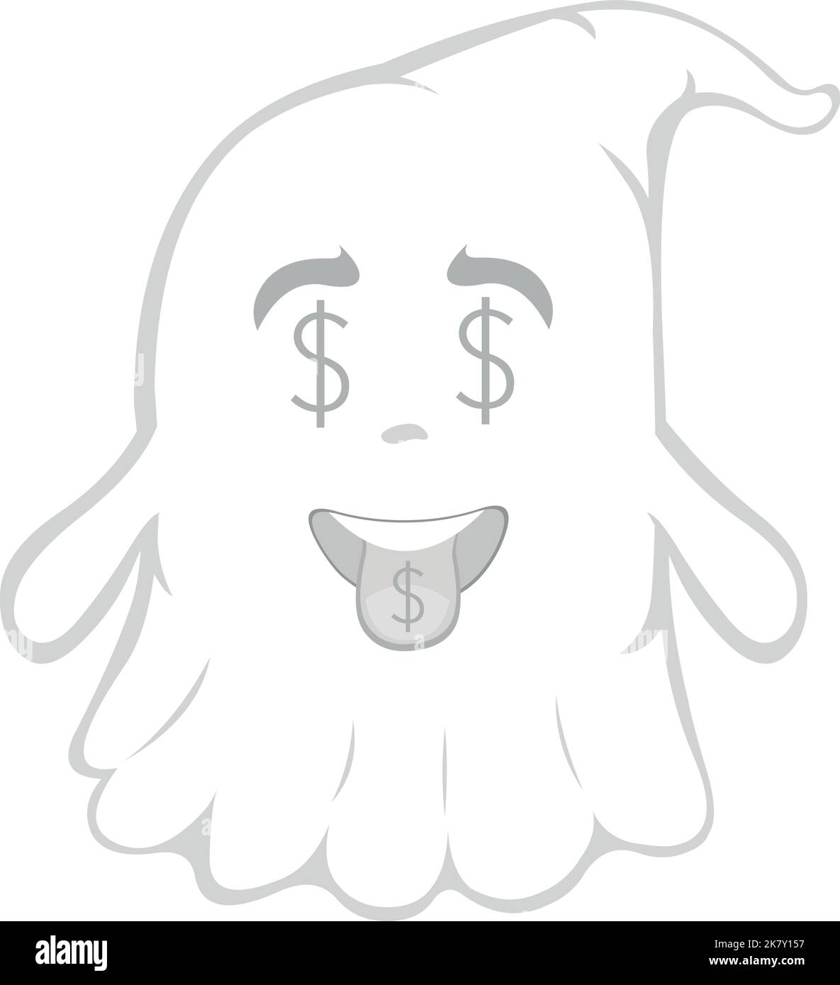 Vektor-Illustration eines Cartoon-Geistes mit dem Dollar-Zeichen in den Augen und Zunge aus Stock Vektor