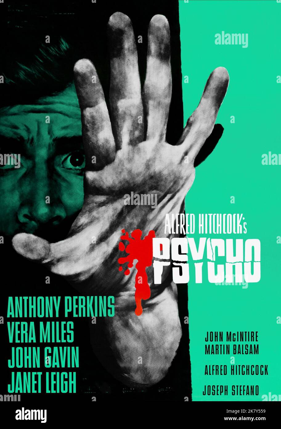 Filmposter Film Psycho (USA 1960) Regie: Alfred Hitchcock 29. Januar 1960 **WARNUNG** dieses Foto ist nur für redaktionelle Zwecke bestimmt und unterliegt dem Urheberrecht von UNIVERSAL und/oder dem Fotografen, der von der Film- oder Produktionsgesellschaft beauftragt wurde. Es kann nur durch Veröffentlichungen in Verbindung mit der Werbung für den oben genannten Film reproduziert werden. Eine obligatorische Gutschrift für UNIVERSAL ist erforderlich. Der Fotograf sollte ebenfalls angerechnet werden, wenn er bekannt ist. Ohne schriftliche Genehmigung der Film Company kann keine kommerzielle Nutzung gewährt werden. Stockfoto