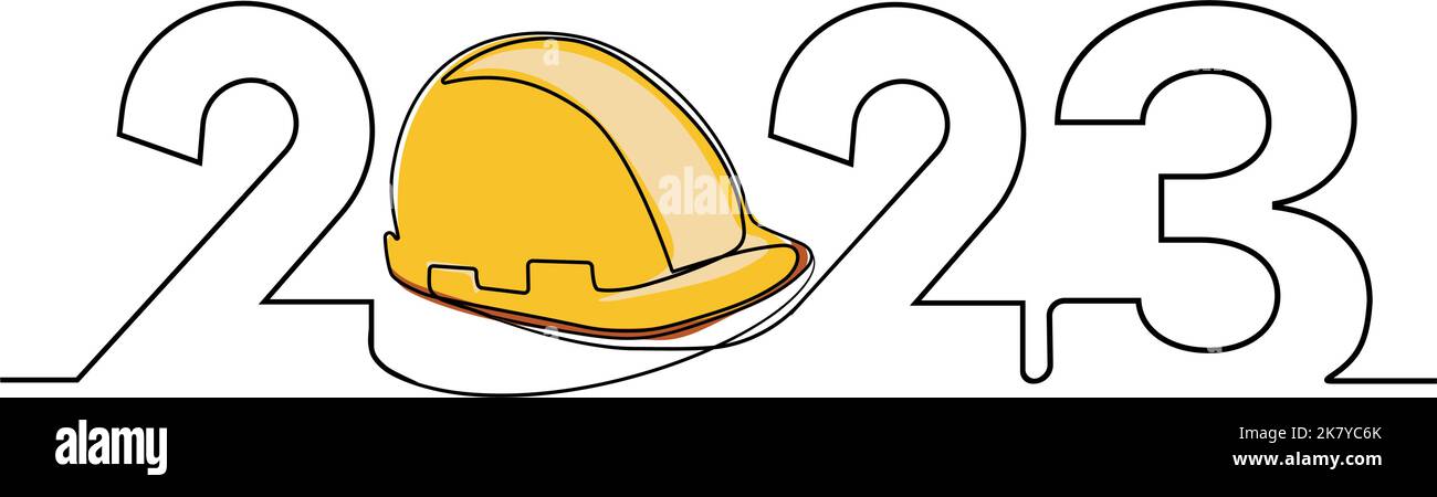 Das neue Jahr 2023 steht vor der Tür. Kontinuierliche eine Linie Zeichnung des neuen Jahres Zeichen auf Hintergrund glückliches neues Jahr Frohe Weihnachten. Vektorgrafik Stock Vektor