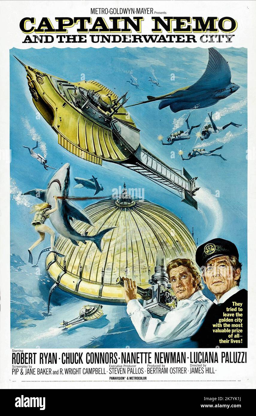 Chuck Connors & Robert Ryan Poster Film Captain Nemo and the Underwater City (1968) Charaktere: Senator Robert Fraser & Regisseur: James Hill 01. Dezember 1969 **WARNUNG** dieses Foto ist nur für redaktionelle Zwecke bestimmt und unterliegt dem Urheberrecht von MGM und/oder dem Fotografen, der von der Film or Production Company zugewiesen wurde. Eine obligatorische Gutschrift an MGM ist erforderlich. Der Fotograf sollte ebenfalls angerechnet werden, wenn er bekannt ist. Ohne schriftliche Genehmigung der Film Company kann keine kommerzielle Nutzung gewährt werden. Stockfoto