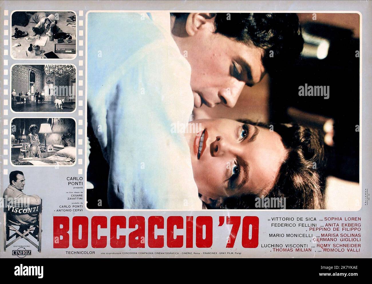 Tomas Milian & Romy Schneider Poster Film: Boccacio '70 (EPISODENFILM) Charaktere: Conte Ottavio (Segment 'Il lavoro') (als Thomas Milian), Pupe (Segment 'Il lavoro') IT/Fr 1962, Regie: De Sica,Fellini, Visconti 22 February 1962 **WARNUNG** Dieses Foto ist nur für redaktionelle Verwendung bestimmt und unterliegt dem Copyright der FOTOS DER BOTSCHAFT und/oder des Fotografen, der von der Film- oder Produktionsfirma beauftragt wurde und darf nur durch Publikationen im Zusammenhang mit der Bewerbung des oben genannten Films reproduziert werden. Eine obligatorische Gutschrift für FOTOS DER BOTSCHAFT ist erforderlich. Der Fotograf sollte auch bei Bekanntwerden des Fotos gutgeschrieben werden. Kein Kommerc Stockfoto