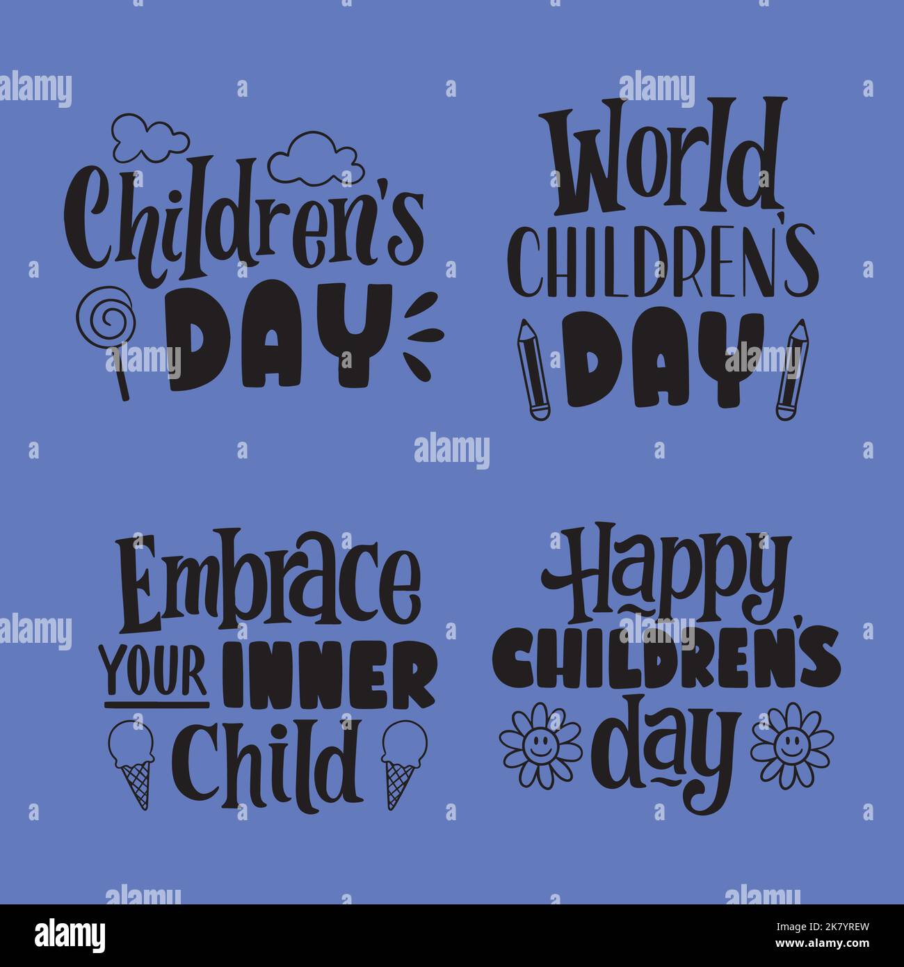 Schwarzer Kindertag Schriftzug Set Vektor Design Illustration Stock Vektor