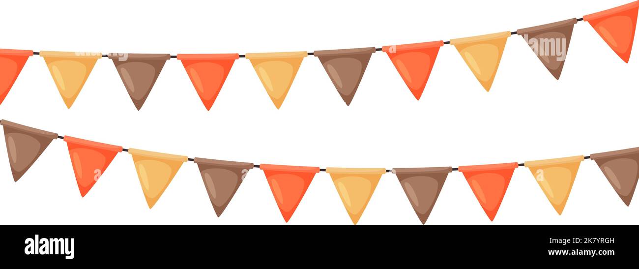 Thanksgiving-Ammer Orangefarbene, braune und beige Flaggen-Girlande. Herbstferien Party Dekoration. Herbst Wimpel Kette.feiert Karikatur-Flaggen für Dekor Stock Vektor