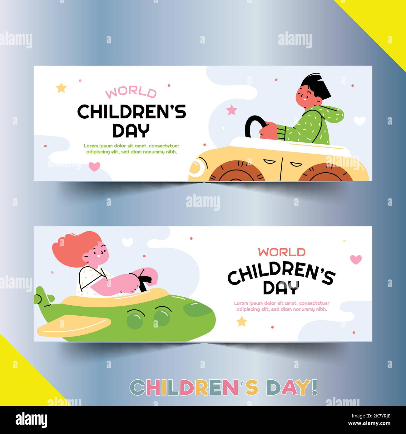 Flache Welt Kinder s Tag horizontale Banner Vorlage Vektor Design Illustration Stock Vektor