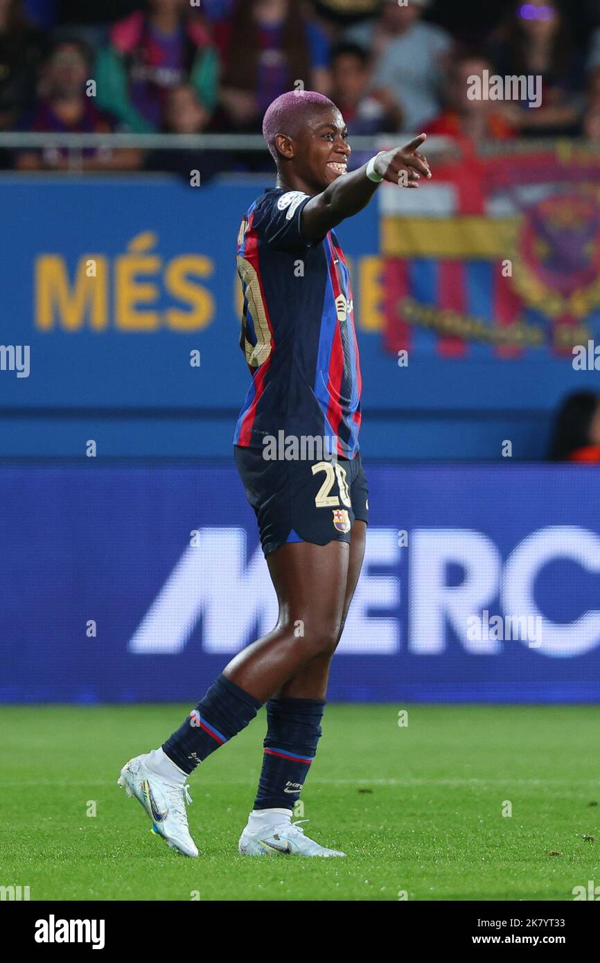 Barcelona, Spanien. 19. Oktober 2022. Oshoala des FC Barcelona während des UEFA Women's Champions League-Spiels zwischen dem FC Barcelona und SL Benfica im Johan Cruyff Stadium in Barcelona, Spanien. Bild: DAX Images/Alamy Live News Stockfoto