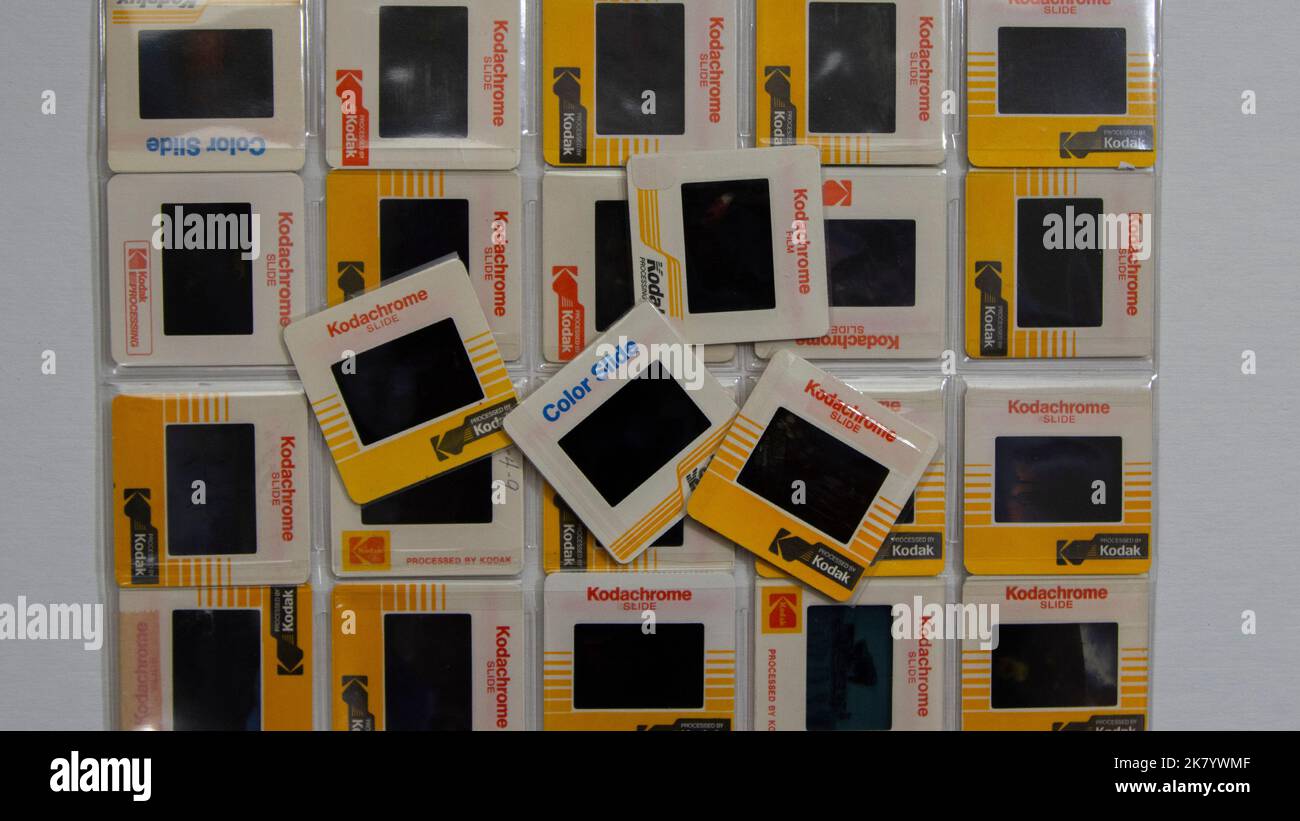 Eine Sammlung von Kodak Kodachrome 35mm Filmdias Stockfoto