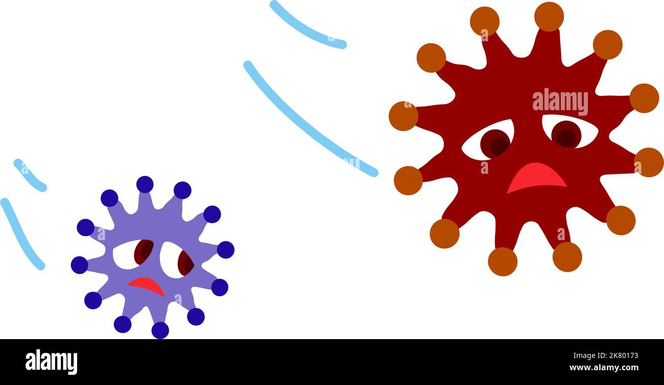 Illustration eines anthropomorphen Cornavirus, weglaufen Stock Vektor