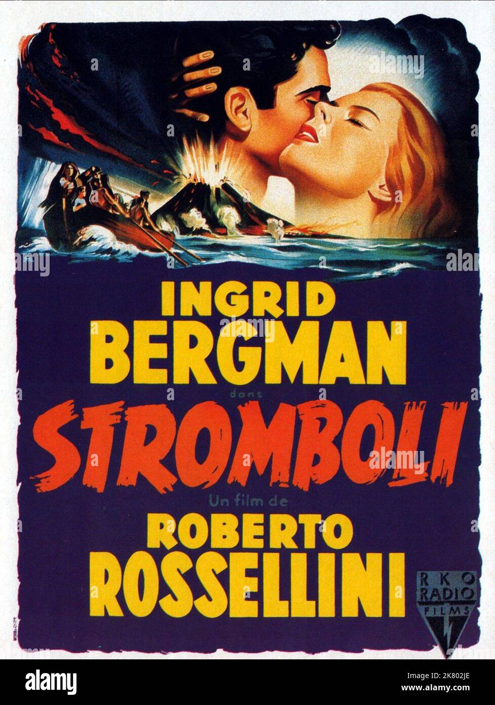 Ingrid Bergman Poster Film: Stromboli (1950) Charaktere: Karin Regie: Roberto Rossellini 01 February 1950 **WARNUNG** Dieses Foto ist nur für redaktionelle Zwecke bestimmt und unterliegt dem Copyright von RKO und/oder des Fotografen, der von der Film- oder Produktionsfirma beauftragt wurde, und kann nur von Publikationen im Zusammenhang mit der Bewerbung des oben genannten Films reproduziert werden. Eine obligatorische Gutschrift an RKO ist erforderlich. Der Fotograf sollte auch bei Bekanntwerden des Fotos gutgeschrieben werden. Ohne schriftliche Genehmigung der Film Company kann keine kommerzielle Nutzung gewährt werden. Stockfoto