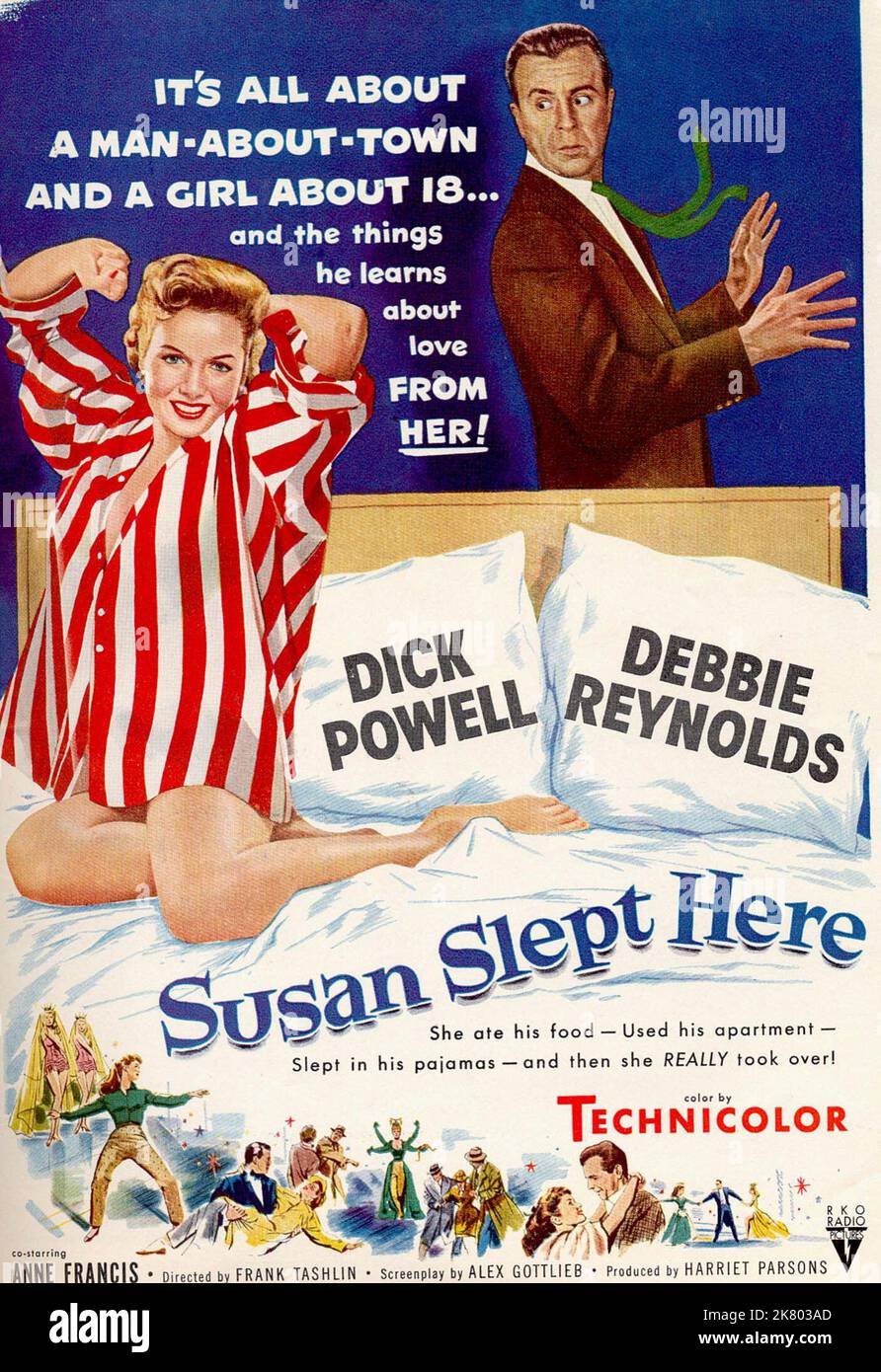 Filmposter Film Susan Slept Here (1950) Regie: Frank Tashlin 25. Juni 1954 **WARNUNG** dieses Foto ist nur für redaktionelle Zwecke bestimmt und unterliegt dem Urheberrecht von RKO und/oder dem von der Film- oder Produktionsgesellschaft beauftragten Fotografen und kann nur durch Veröffentlichungen in Verbindung mit der Werbung für den oben genannten Film reproduziert werden. Eine obligatorische Gutschrift an RKO ist erforderlich. Der Fotograf sollte ebenfalls angerechnet werden, wenn er bekannt ist. Ohne schriftliche Genehmigung der Film Company kann keine kommerzielle Nutzung gewährt werden. Stockfoto
