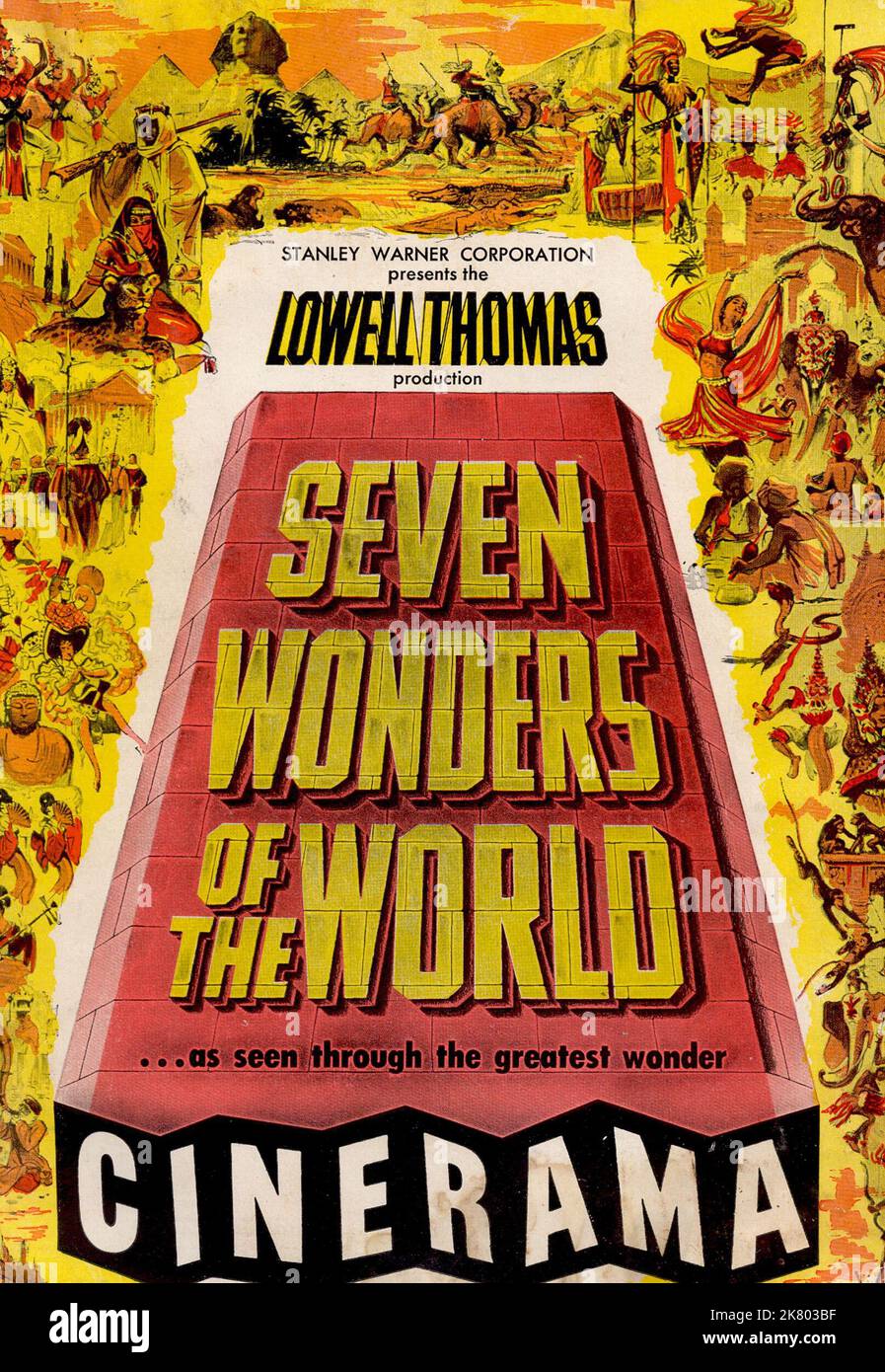Filmposter Film Seven Wonders of the World (1954) Regie: Tay Garnett 10. April 1956 **WARNUNG** dieses Foto ist nur für redaktionelle Zwecke bestimmt und unterliegt dem Urheberrecht von CIN und/oder dem von der Film- oder Produktionsgesellschaft beauftragten Fotografen und kann nur durch Veröffentlichungen in Verbindung mit der Werbung für den oben genannten Film reproduziert werden. Eine obligatorische Gutschrift an CIN ist erforderlich. Der Fotograf sollte ebenfalls angerechnet werden, wenn er bekannt ist. Ohne schriftliche Genehmigung der Film Company kann keine kommerzielle Nutzung gewährt werden. Stockfoto