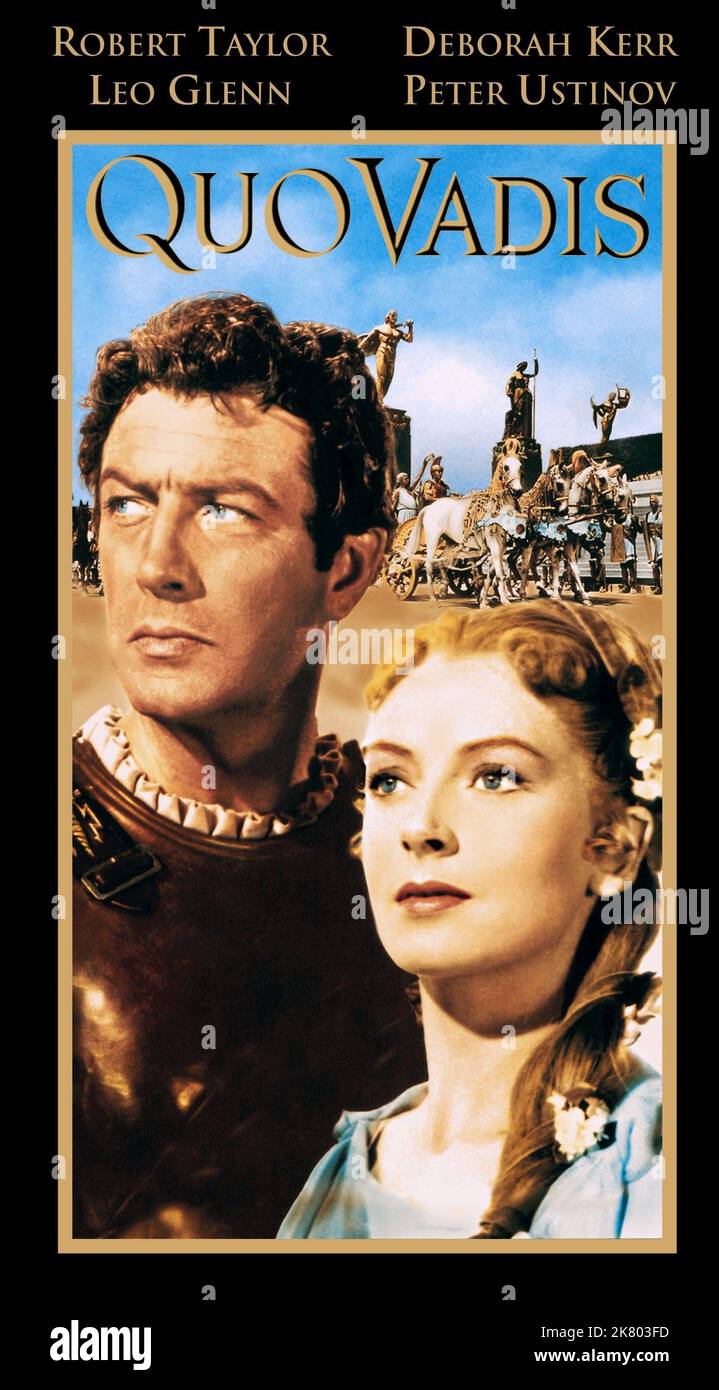 Robert Taylor & Deborah Kerr Film: Quo Vadis (USA 1951) Charaktere: Marcus Vinicius & Lygia Regie: Mervyn Leroy 23 February 1951 **WARNUNG** Dieses Foto ist nur für den redaktionellen Gebrauch bestimmt und unterliegt dem Copyright von MGM und/oder dem Fotografen, der von der Film- oder Produktionsfirma beauftragt wurde, und kann nur durch Publikationen im Zusammenhang mit der Bewerbung des oben genannten Films reproduziert werden. Eine obligatorische Gutschrift an MGM ist erforderlich. Der Fotograf sollte auch bei Bekanntwerden des Fotos gutgeschrieben werden. Ohne schriftliche Genehmigung der Film Company kann keine kommerzielle Nutzung gewährt werden. Stockfoto