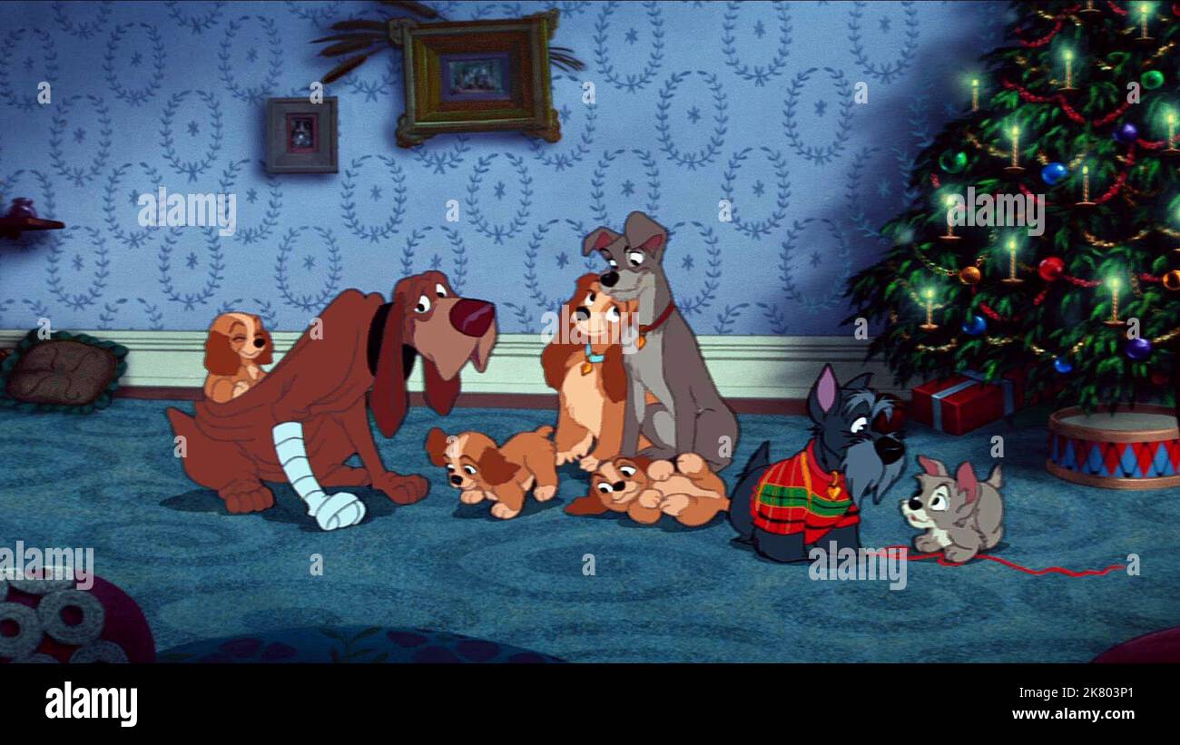 Trusty, Lady, Tramp, Jock & Puppies Film: Lady and the Tramp (USA 1955) Charaktere: Trusty,Lady,Tramp,Jock & Regie: Clyde Geronimi, Wilfred Jackson, Hamilton Luske, Regie: C Geronimi, W Jackson, H Luske 16 June 1955 **WARNUNG** Dieses Foto ist nur für redaktionelle Zwecke bestimmt und unterliegt dem Copyright von DISNEY und/oder dem Fotografen, der von der Film- oder Produktionsfirma beauftragt wurde, und kann nur von Publikationen im Zusammenhang mit der Bewerbung des oben genannten Films reproduziert werden. Eine obligatorische Gutschrift an DISNEY ist erforderlich. Der Fotograf sollte auch bei Bekanntwerden des Fotos gutgeschrieben werden. Es kann keine kommerzielle Nutzung von wi gewährt werden Stockfoto