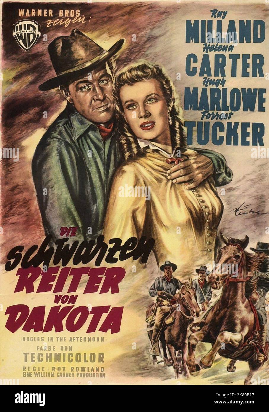 Ray Milland & Helena Carter Poster Film Bugles in the Afternoon (1952) Charaktere: Kern Shafter & Regie: Roy Rowland 04. März 1952 **WARNUNG** dieses Foto ist nur für redaktionelle Zwecke bestimmt und unterliegt dem Copyright von WARNER BROS und/oder dem Fotografen, der von der Film or Production Company zugewiesen wurde, und kann nur durch Veröffentlichungen in Verbindung mit der Werbung für den oben genannten Film reproduziert werden. Eine obligatorische Gutschrift für WARNER BROS ist erforderlich. Der Fotograf sollte ebenfalls angerechnet werden, wenn er bekannt ist. Ohne schriftliche Genehmigung der Film Company kann keine kommerzielle Nutzung gewährt werden. Stockfoto