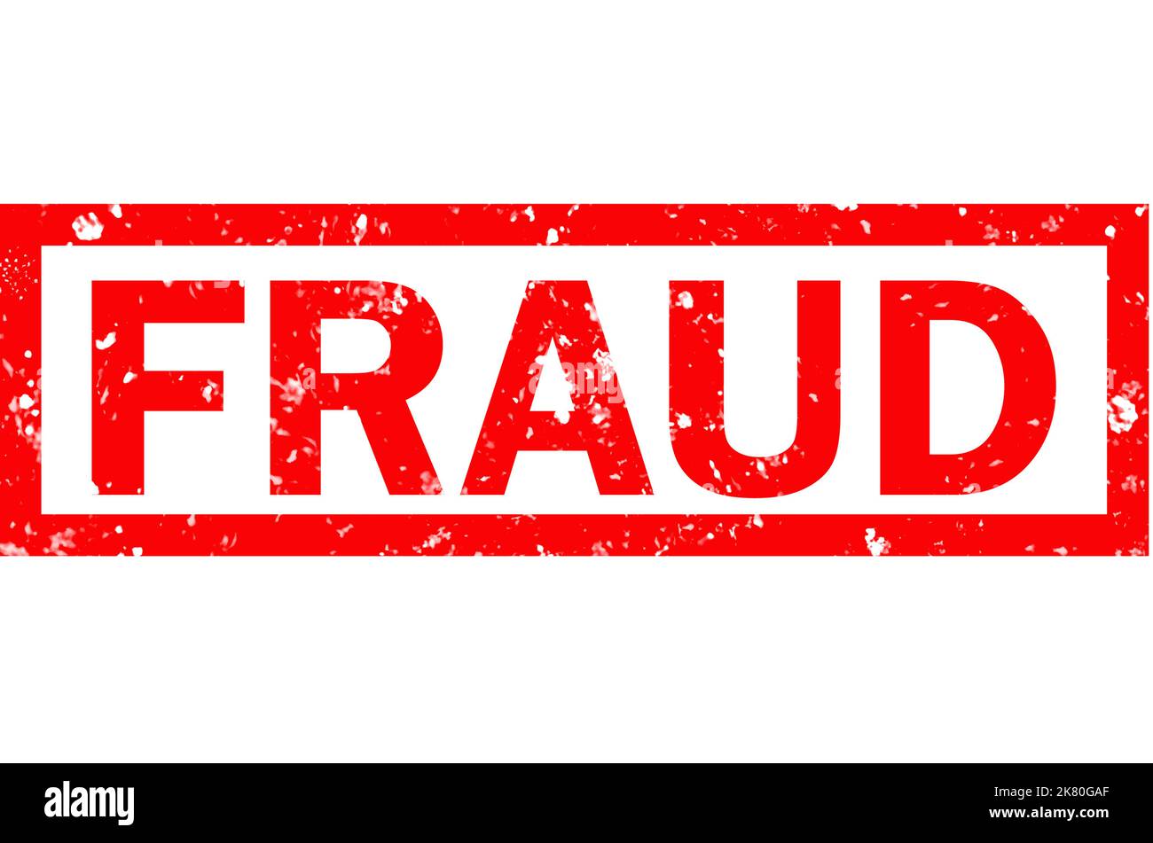 Fraud Stamp roter Grunge-Gummistempel auf weißem Hintergrund. Betrugsstempelzeichen. Symbol für Betrug. Flacher Style. Stockfoto