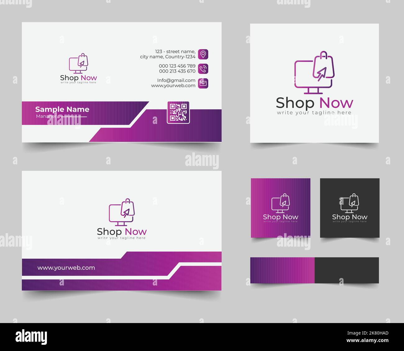 Logo des Online-Shops mit Visitenkarte Stock Vektor