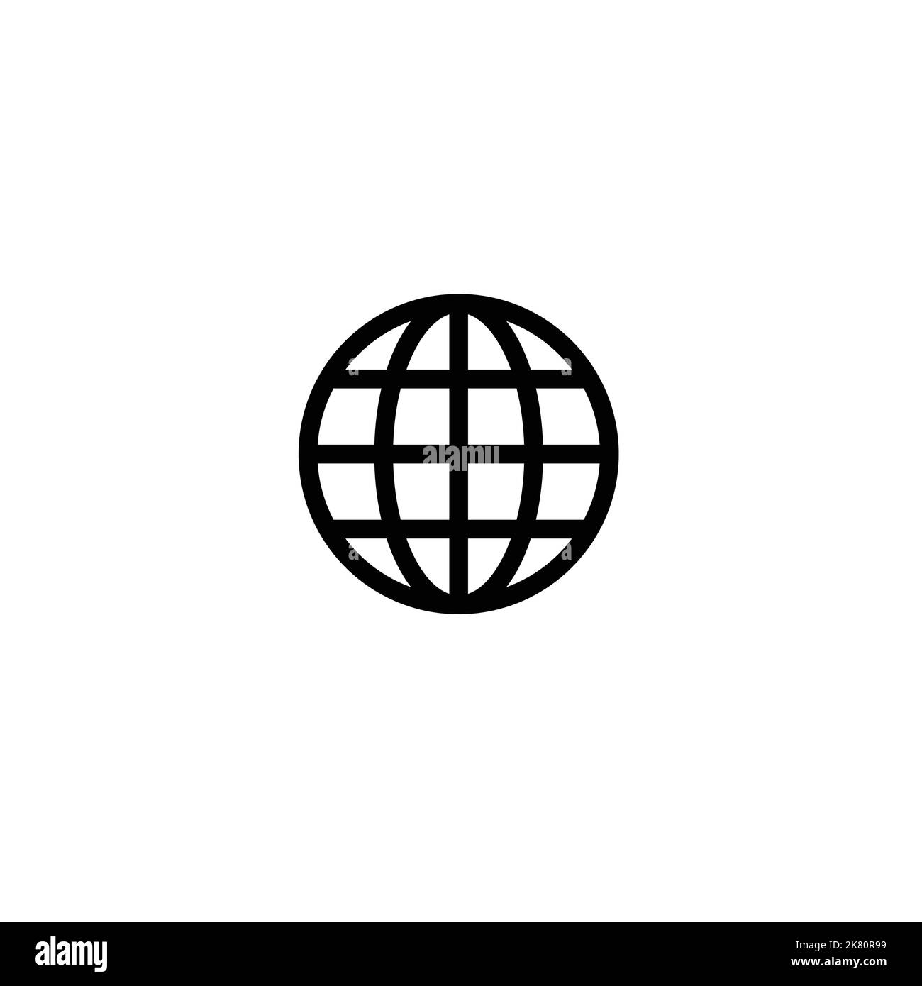 Schwarze einzelne runde Globus Symbol, Logo-Typ für App, Websites. In Umriss Form Vektor-Illustration auf weißem isolierten Hintergrund. Stock Vektor