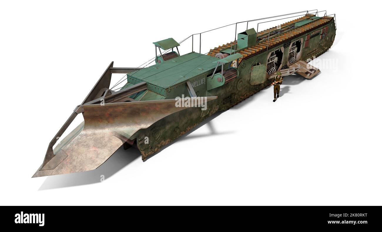 Der Weiße Rabbitt, Cultivator Nr. 6, war während des Zweiten Weltkriegs eine experimentelle militärische Grabengräbemaschine Stockfoto