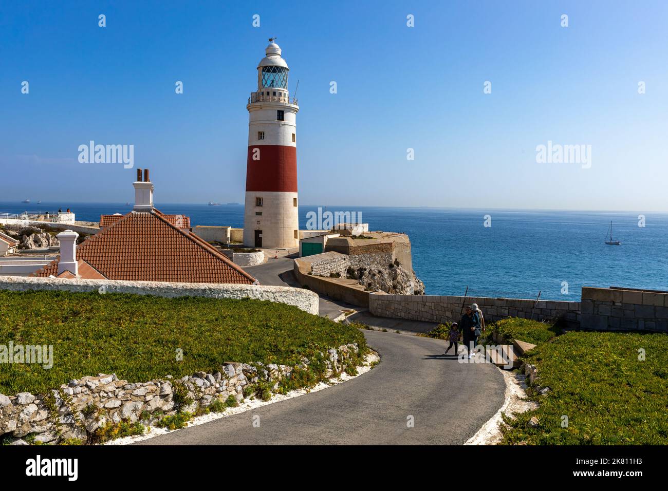 Gibraltar. Punta Europa Leuchtturm im südlichen Gebiet des Felsens von Gibraltar. Vereinigtes Königreich, Europa. Stockfoto