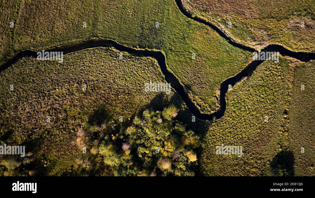 Drohne fährt über den Rebild bakker Nationalpark in dänemark Stockfoto