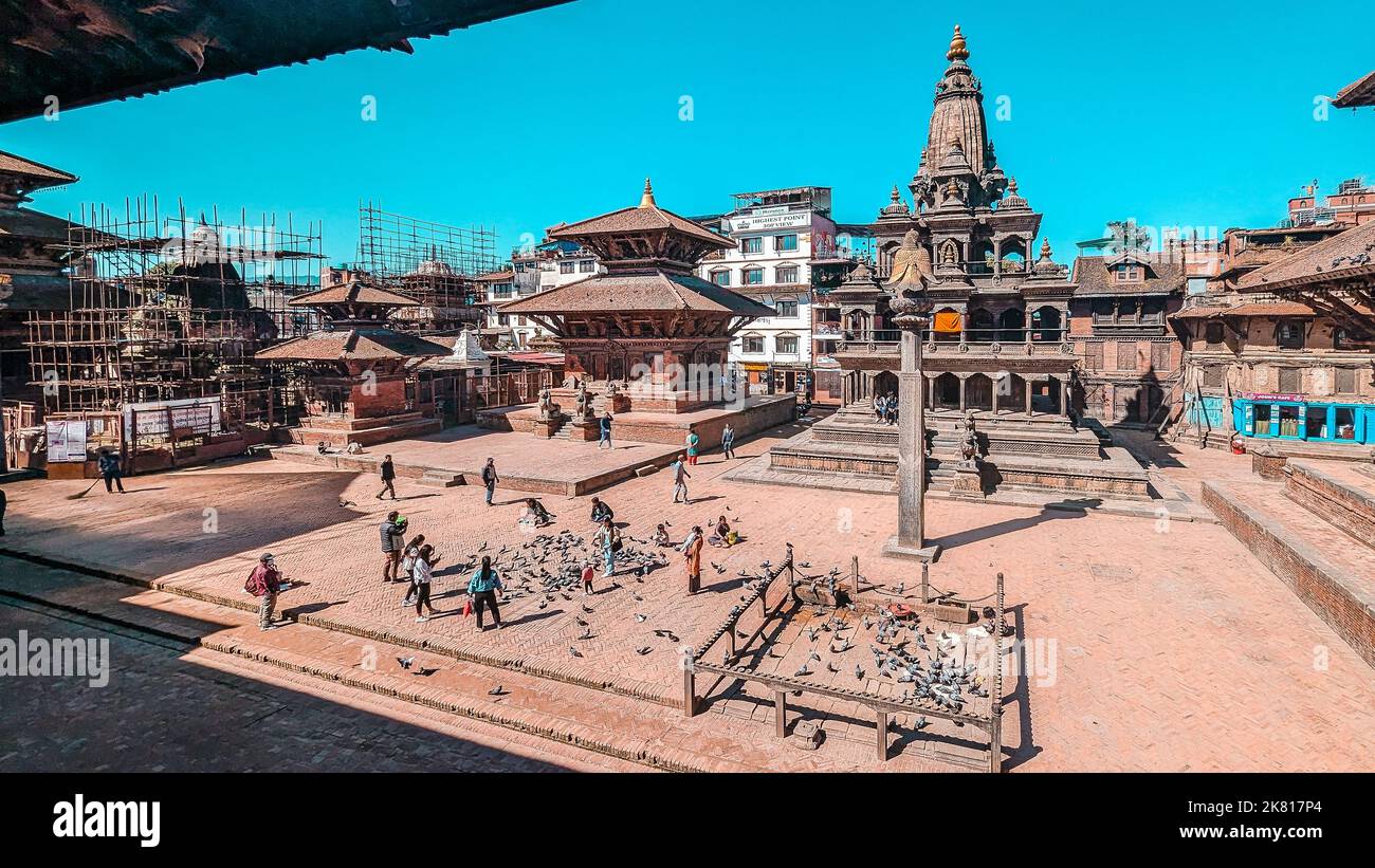 Blick auf den Patan Durbar Square vom Patan Museum aus Stockfoto