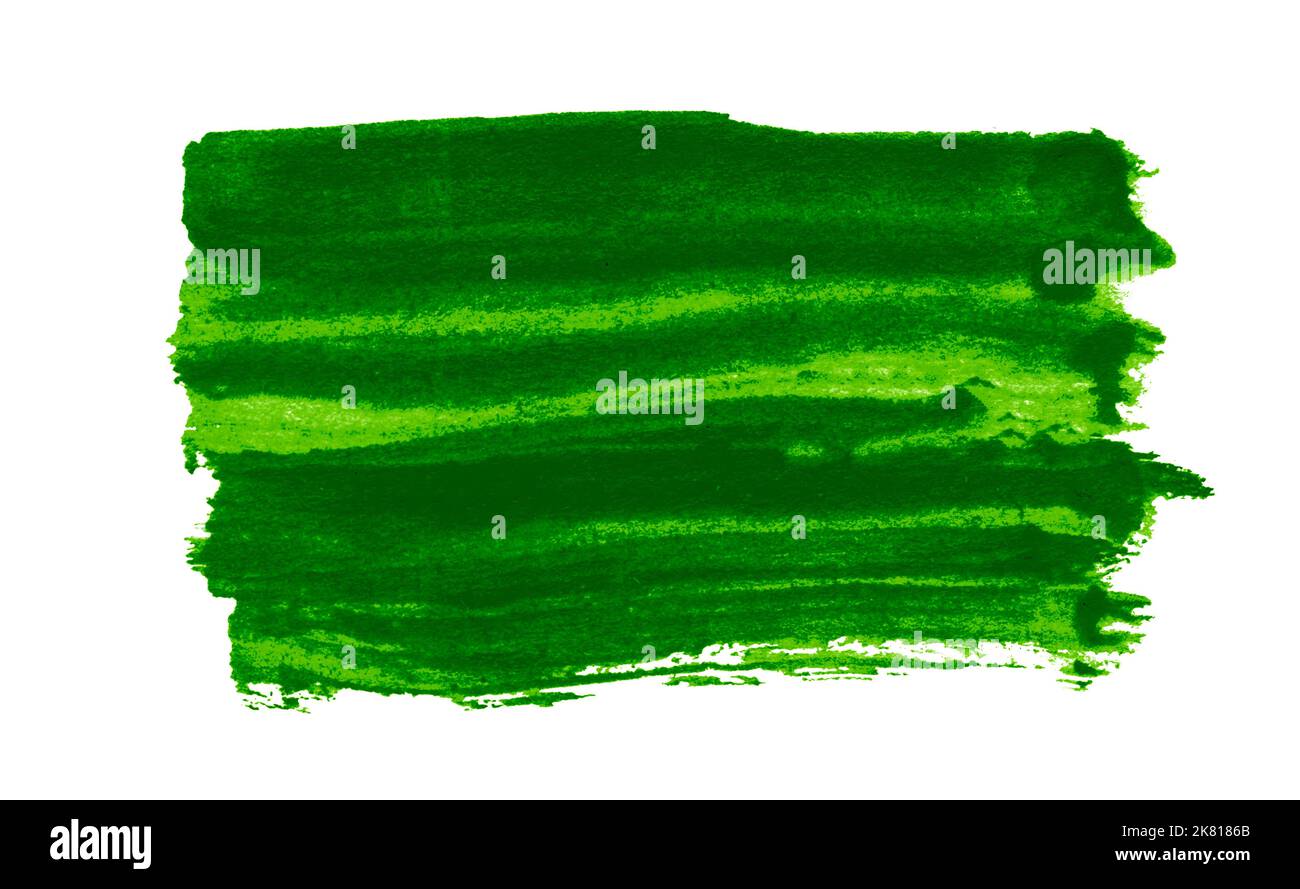 Grüner Pinselstrich in Aquarell auf Papier. Vorlage für Design. Stockfoto
