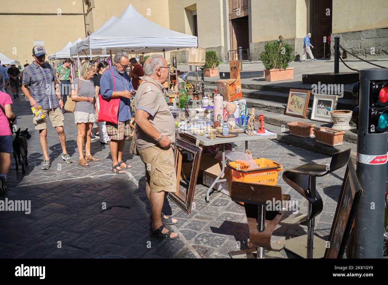 Flohmarkt Piazza Santo Spirito Florenz Italien Stockfoto