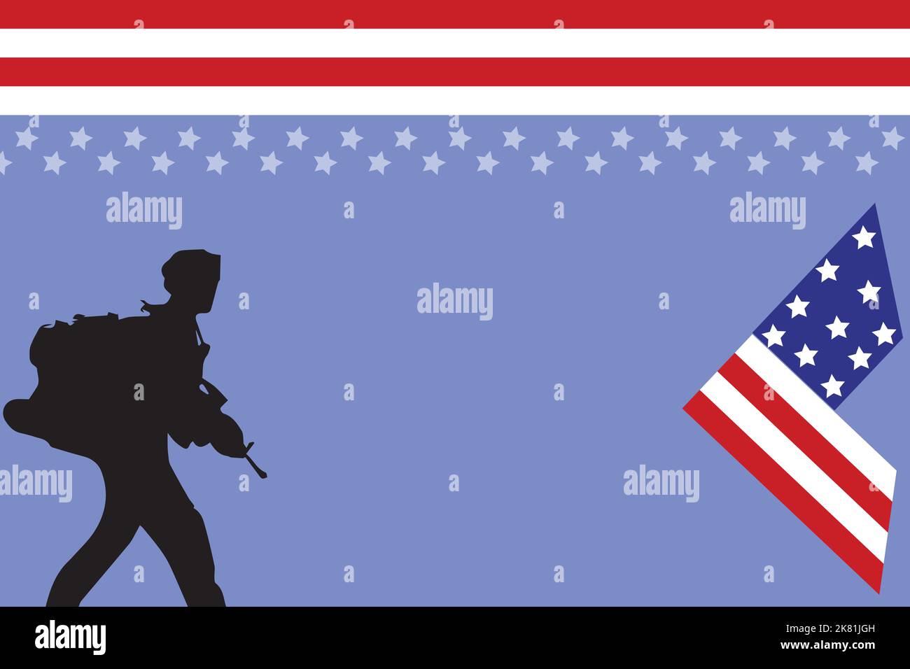 Veterans Tag kopieren Raum.Ehrung alle, die gedient. Buchstabe V-Logo mit USA-Flagge und Soldaten als Symbol für Veteranen.Flagge USA Design für Gedenktag Stock Vektor