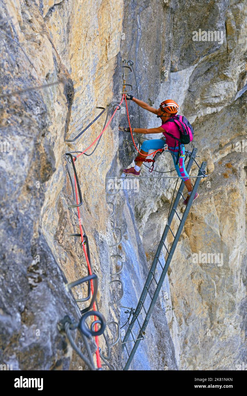 Frankreich, Isere (38) Naturpark von Chartreuse, Klettersteig von Grand Diedre. Eines der härtesten im Land Stockfoto