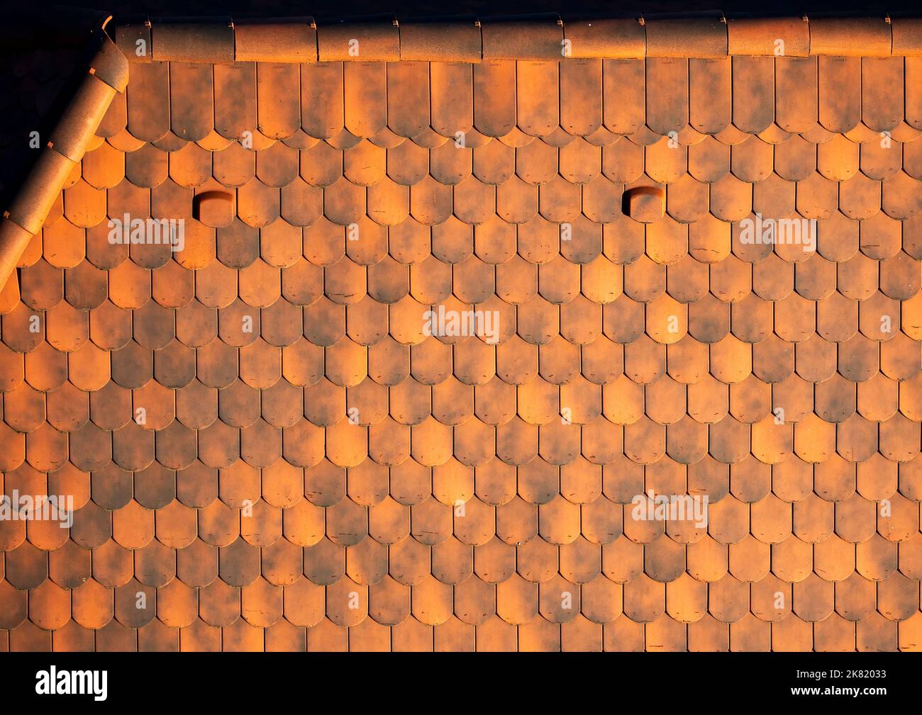 Blick von oben auf das geflieste Dach Stockfoto