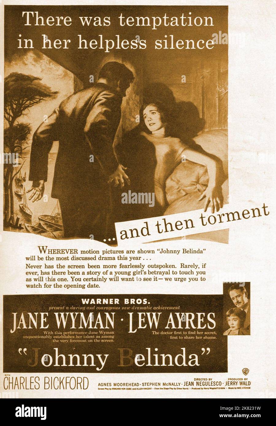 Filmposter Film Johnny Belinda (1948) Regie: Jean Negulesco 14. September 1948 **WARNUNG** dieses Foto ist nur für redaktionelle Zwecke bestimmt und unterliegt dem Copyright von WARNER BROS/JACK WOODS und/oder dem Fotografen, der von der Film- oder Produktionsgesellschaft beauftragt wurde. Es kann nur durch Veröffentlichungen in Verbindung mit der Werbung für den obigen Film reproduziert werden. Eine obligatorische Gutschrift für WARNER BROS/JACK WOODS ist erforderlich. Ohne schriftliche Genehmigung der Film Company kann keine kommerzielle Nutzung gewährt werden. Stockfoto