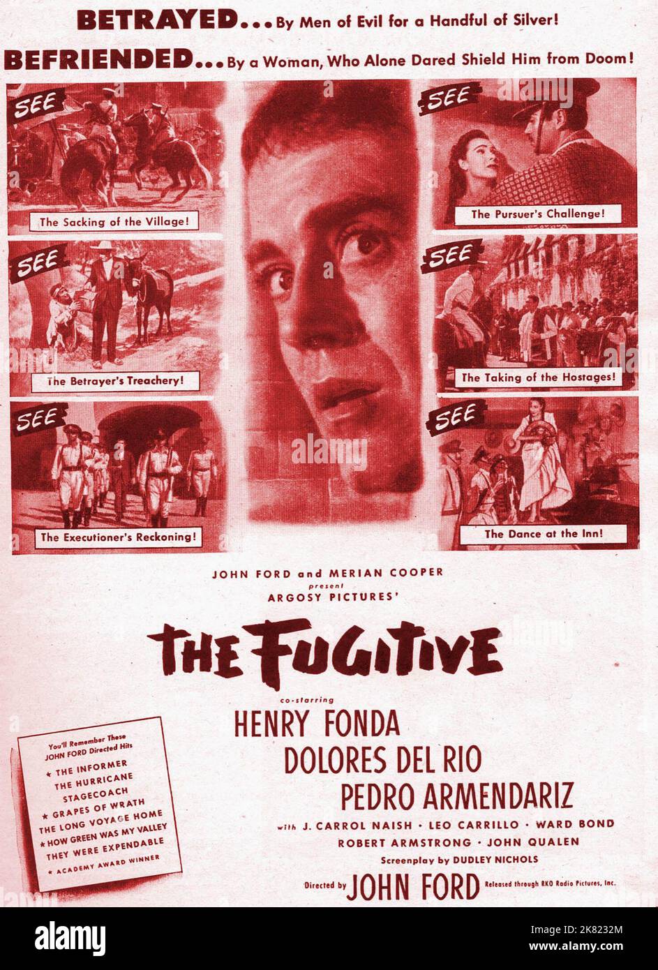 Film Poster Film The Fugitive (1946) Regie: John Ford 03. November 1947 **WARNUNG** dieses Foto ist nur für redaktionelle Zwecke bestimmt und unterliegt dem Urheberrecht von RKO und/oder dem von der Film oder Production Company beauftragten Fotografen und kann nur durch Veröffentlichungen in Verbindung mit der Werbung für den oben genannten Film reproduziert werden. Eine obligatorische Gutschrift an RKO ist erforderlich. Der Fotograf sollte ebenfalls angerechnet werden, wenn er bekannt ist. Ohne schriftliche Genehmigung der Film Company kann keine kommerzielle Nutzung gewährt werden. Stockfoto