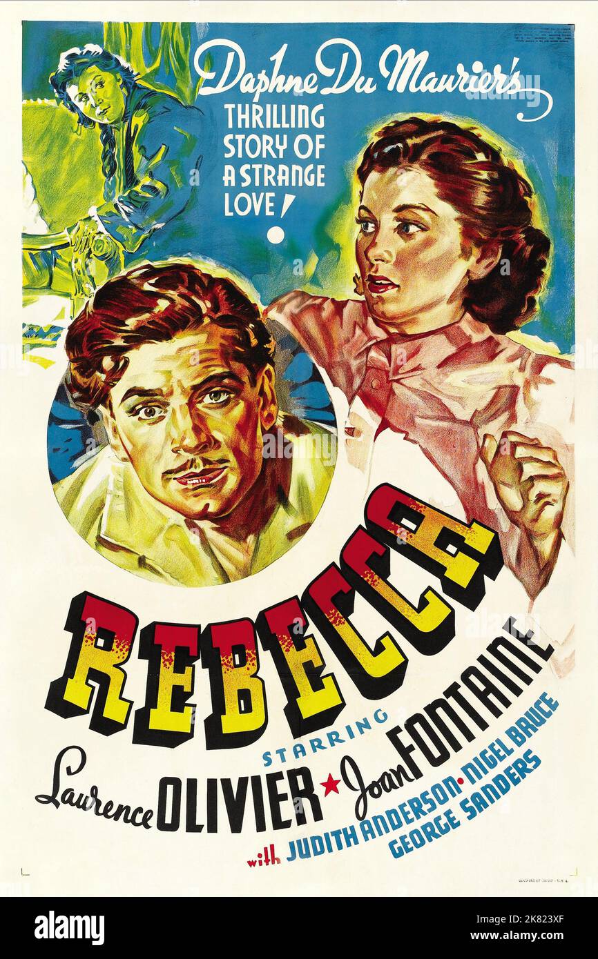 US Movie Poster Film Rebecca (1940) Regie: Alfred Hitchcock 27. März 1940 **WARNUNG** dieses Foto ist nur für redaktionelle Zwecke bestimmt und unterliegt dem Copyright der UNITED ARTISTS und/oder des von der Film or Production Company beauftragten Fotografen und kann nur durch Veröffentlichungen in Verbindung mit der Werbung für den obigen Film reproduziert werden. Eine obligatorische Gutschrift für UNITED ARTISTS ist erforderlich. Der Fotograf sollte ebenfalls angerechnet werden, wenn er bekannt ist. Ohne schriftliche Genehmigung der Film Company kann keine kommerzielle Nutzung gewährt werden. Stockfoto