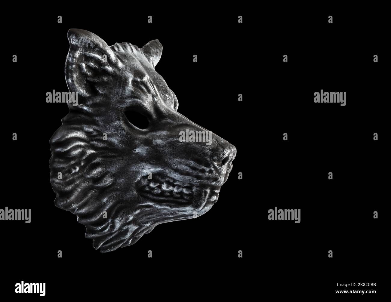 Wolf Kopf isoliert auf schwarzem Hintergrund mit Beschneidungspfad Stockfoto