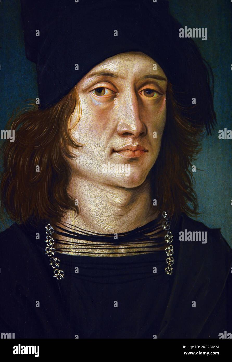 Porträt eines unbekannten Mannes,1485 -1490, Unbekannter Florentiner Meister, Uffizien , Florenz, Italien. Stockfoto