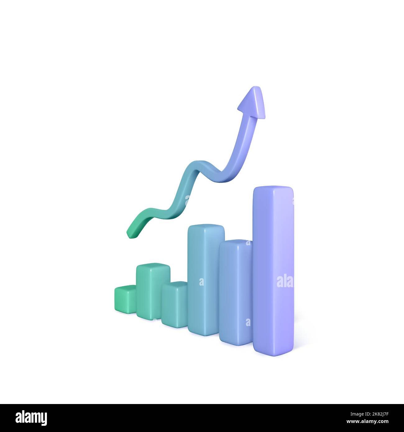 3D Statistik-Graph bar mit Pfeil nach oben in realistischem Cartoon-Stil. Diagramm des Wachstumsergebnisses. Geschäfts- und Finanzerfolg. Vektordarstellung isolieren Stock Vektor