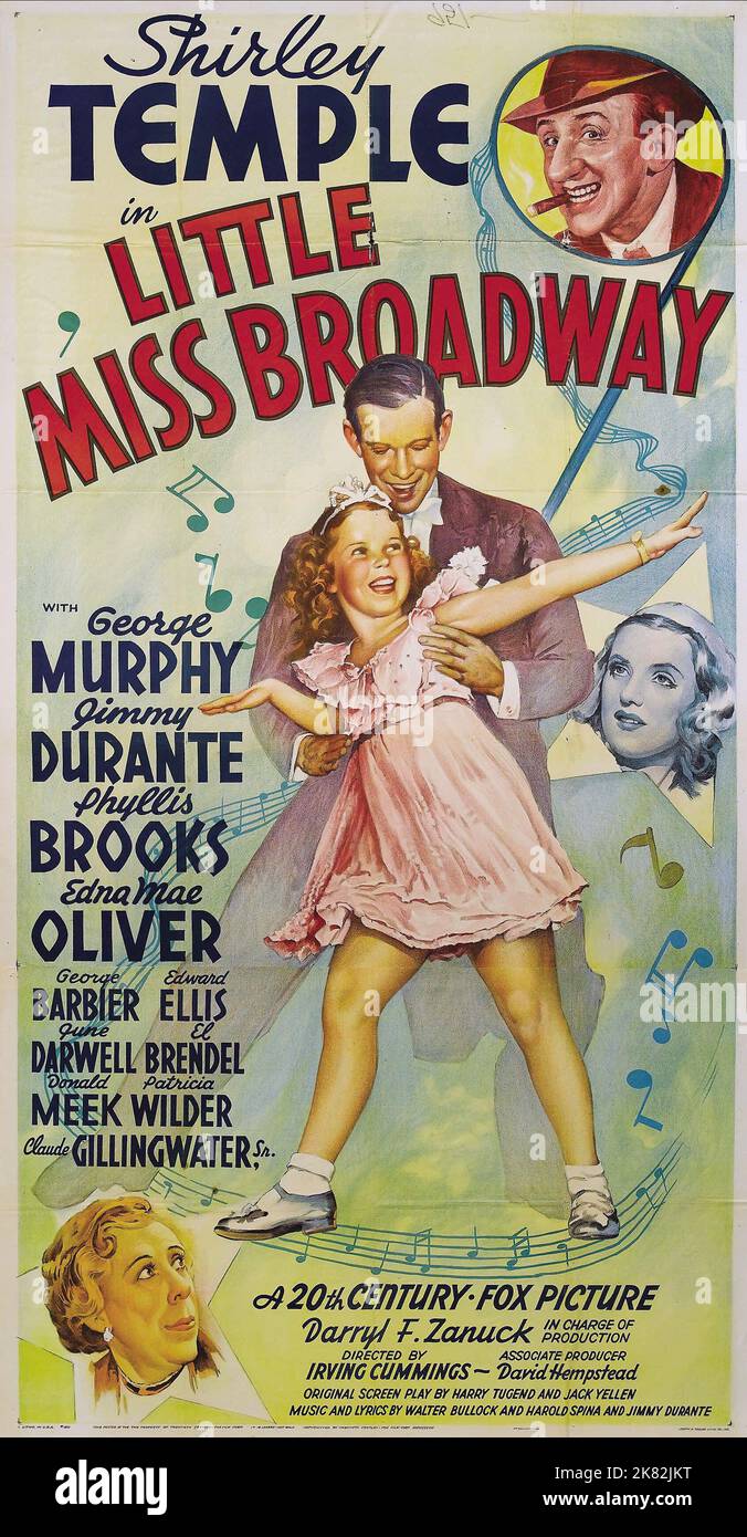 Shirley Temple Movie Poster Film: Little Miss Broadway (USA 1938) Regie: Irving Cummings 22 July 1938 **WARNUNG** Dieses Foto ist nur für den redaktionellen Gebrauch bestimmt und unterliegt dem Copyright von 20. CENTURY FOX und/oder des Fotografen, der von der Film- oder Produktionsfirma beauftragt wurde und darf nur durch Publikationen im Zusammenhang mit der Bewerbung des oben genannten Films reproduziert werden. Eine obligatorische Gutschrift an 20. CENTURY FOX ist erforderlich. Der Fotograf sollte auch bei Bekanntwerden des Fotos gutgeschrieben werden. Ohne schriftliche Genehmigung der Film Company kann keine kommerzielle Nutzung gewährt werden. Stockfoto