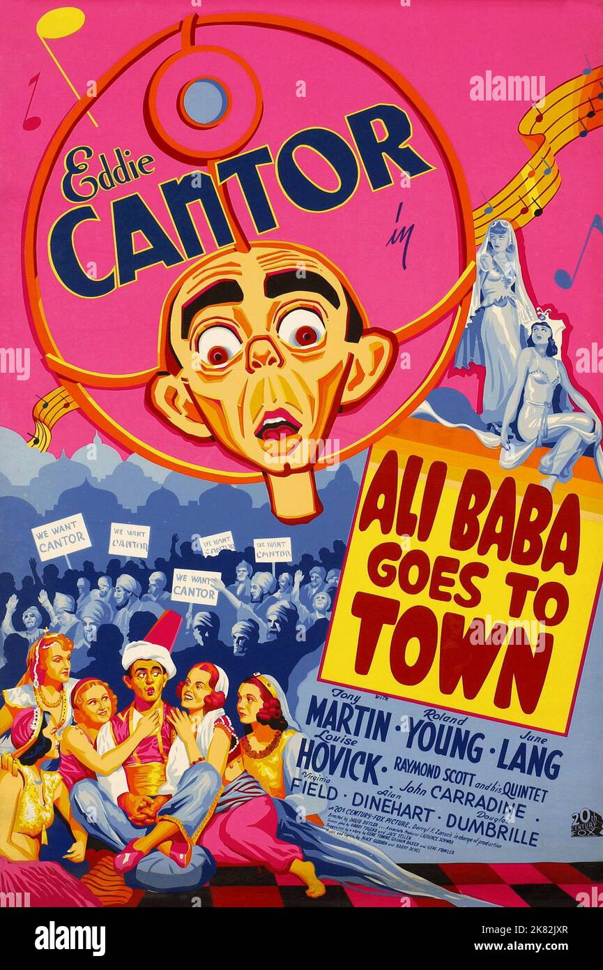 Eddie Cantor Poster Film: Ali Baba Goes To Town (1938) Regie: David Butler 22 October 1937 **WARNUNG** Dieses Foto ist nur für redaktionelle Verwendung bestimmt und unterliegt dem Copyright von 20 CENTURY FOX und/oder des Fotografen, der von der Film- oder Produktionsfirma beauftragt wurde und darf nur von Publikationen im Zusammenhang mit der Bewerbung des oben genannten Films reproduziert werden. Eine obligatorische Gutschrift an 20 CENTURY FOX ist erforderlich. Der Fotograf sollte auch bei Bekanntwerden des Fotos gutgeschrieben werden. Ohne schriftliche Genehmigung der Film Company kann keine kommerzielle Nutzung gewährt werden. Stockfoto