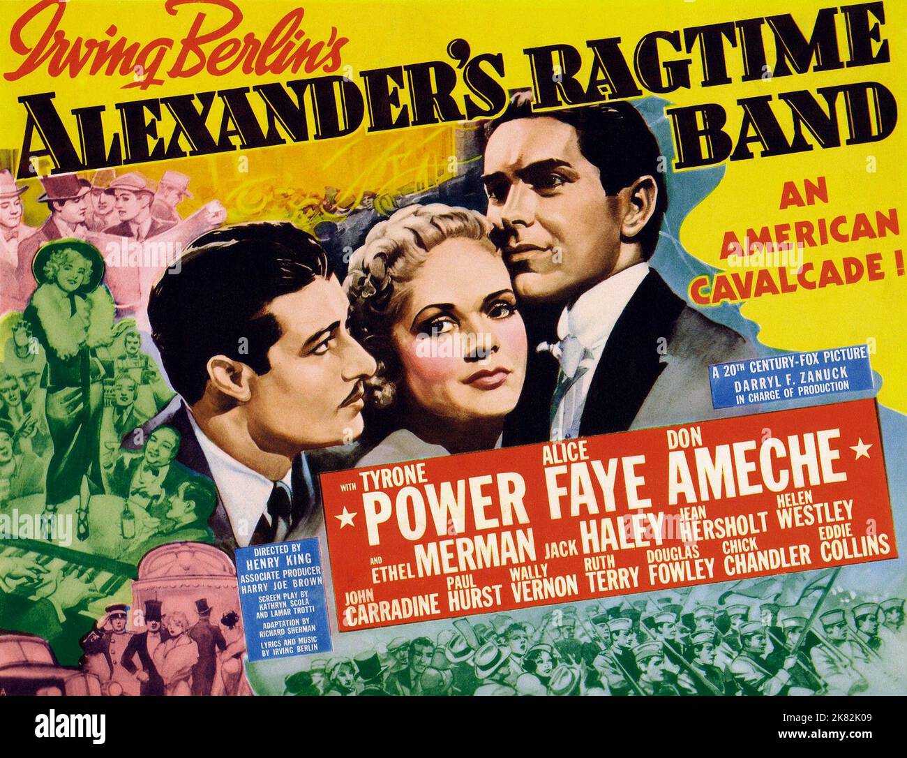 Don Ameche, Alice Saye & Tyrone Power Poster Film: Alexander'S Ragtime Band (1935) Charaktere: Charlie Dwyer,Stella Kirby & Regie: Henry King 24 May 1938 **WARNUNG** Dieses Foto ist nur für den redaktionellen Gebrauch bestimmt und unterliegt dem Copyright von 20 CENTURY FOX und/oder des Fotografen, der von der Film- oder Produktionsfirma beauftragt wurde, und kann nur durch Publikationen im Zusammenhang mit der Bewerbung des oben genannten Films reproduziert werden. Eine obligatorische Gutschrift an 20 CENTURY FOX ist erforderlich. Der Fotograf sollte auch bei Bekanntwerden des Fotos gutgeschrieben werden. Ohne schriftliche Genehmigung der Film Company kann keine kommerzielle Nutzung gewährt werden. Stockfoto