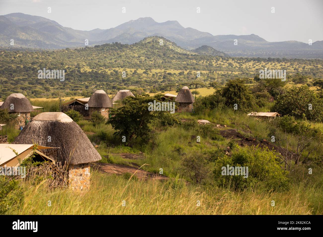 Kidepo Savannah Lodge im Kidepo Valley National Park Uganda, Ostafrika. Stockfoto