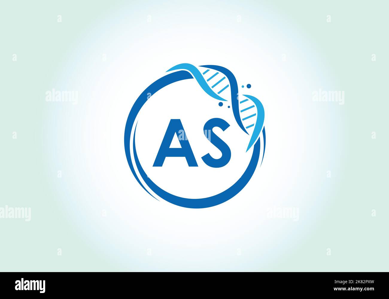 Buchstabe ALS Monogramm-Alphabet in einem Kreis mit DNA. Genetics Logo Design Konzept. Schrift-Emblem. Modernes Vektorlogo Stock Vektor