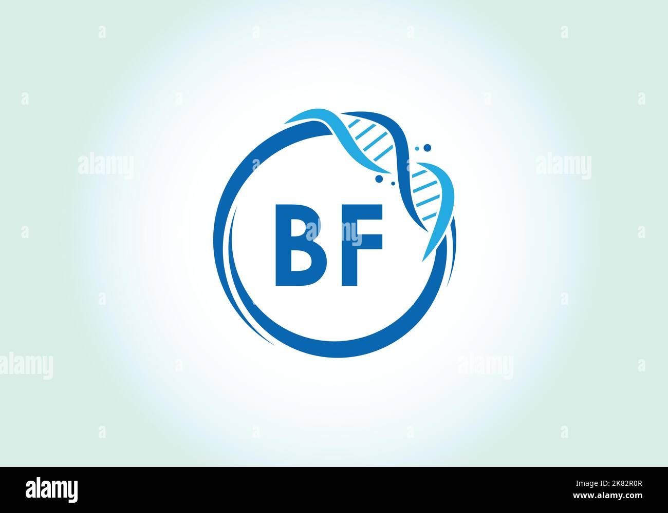 Buchstabe BF Monogramm Alphabet in einem Kreis mit DNA. Genetics Logo Design Konzept. Schrift-Emblem. Modernes Vektorlogo Stock Vektor