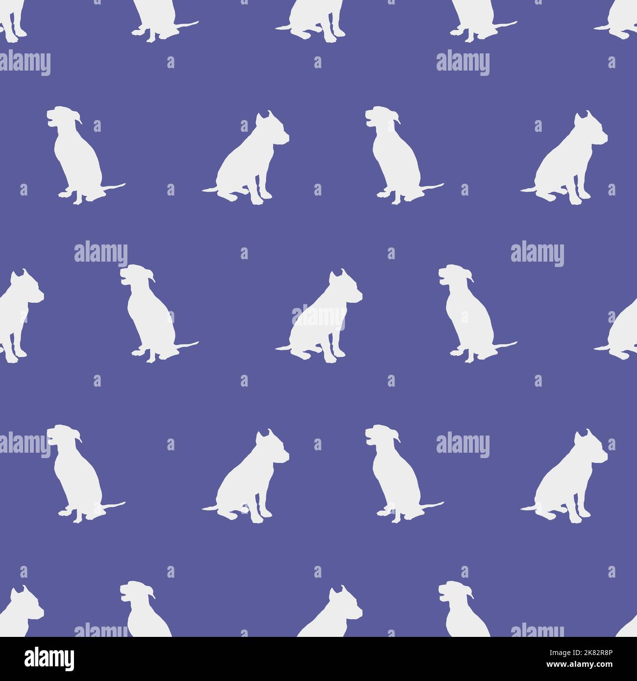 Nahtloses Muster. Endlose Textur. Sitzender amstaff Welpe und deutscher Pinscher. Hundehüsse. Design für Tapete, Geschenkpapier, Stoff, Dekor. Stock Vektor