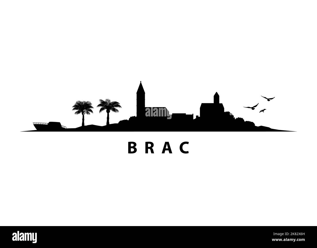 Brac Island Croatia Skyline Black Shape Silhouette Vektorgrafik Stock Vektor